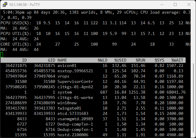 Tampilan CPU ESXTOP